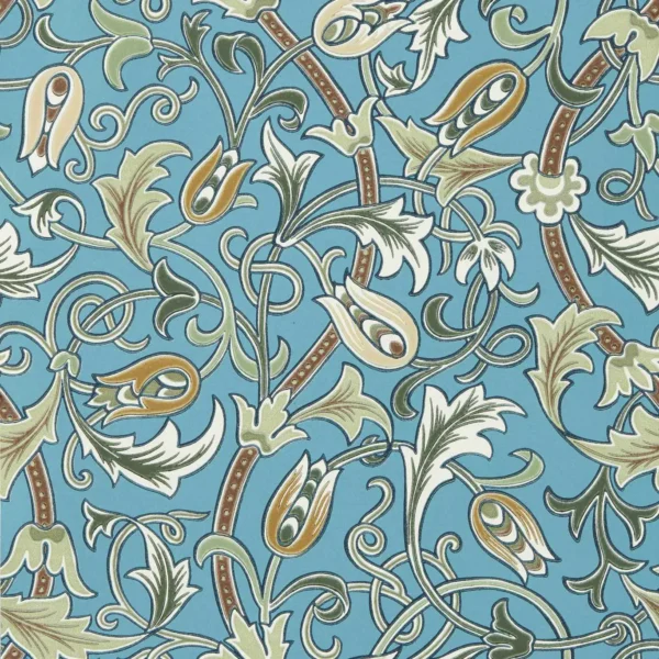 Scrolling Tulip Wallpaper - Woad / Thyme by blue botanical wallpaper from william morris & co