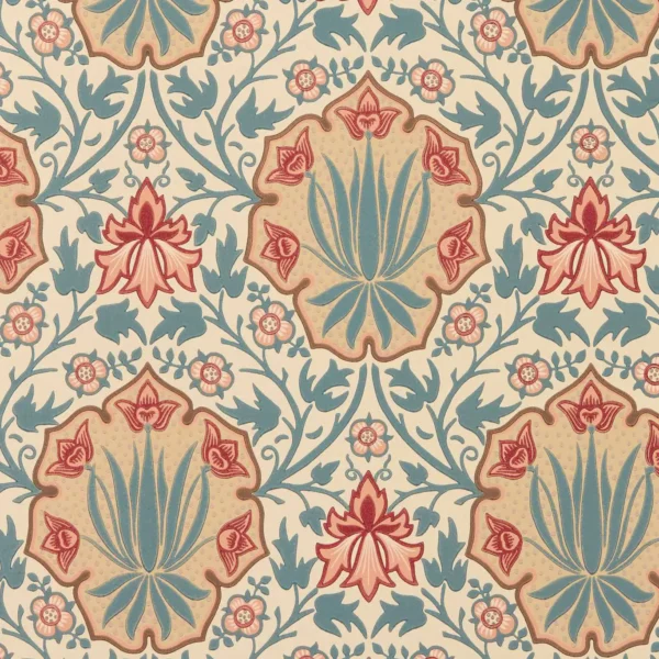 Iris & Rose Wallpaper - Indigo / Crimson by red botanical wallpaper from william morris & co