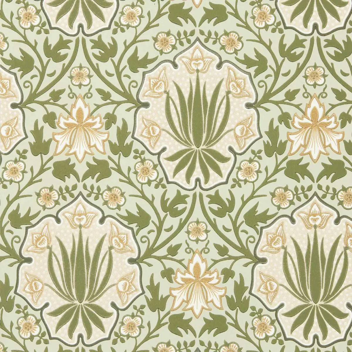 Iris & Rose Wallpaper - Bayleaf / Weld by green botanical wallpaper from william morris & co