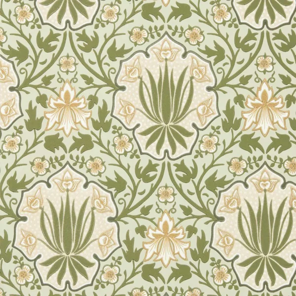 Iris & Rose Wallpaper - Bayleaf / Weld by green botanical wallpaper from william morris & co