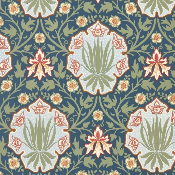 Iris & Rose Wallpaper -  Indigo / Thyme swatch