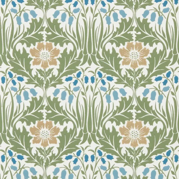 Woodbell & Anemone Wallpaper - Woad / Nettle by blue botanical wallpaper from william morris & co