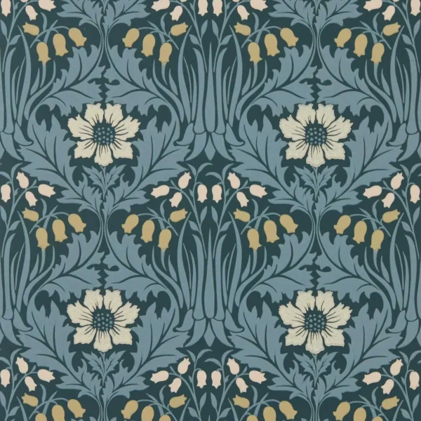 blue botanical wallpaper from william morris & co