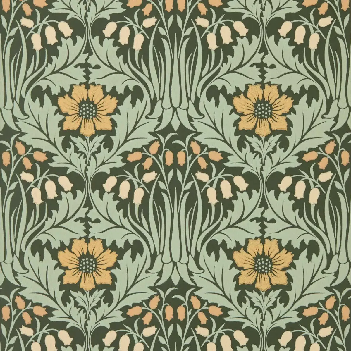 Woodbell & Anemone Wallpaper - Bayleaf / Manilla by green botanical wallpaper from william morris & co