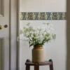 blue botanical wallpaper and wall with vases
