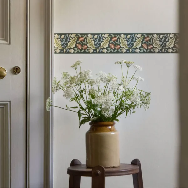 Bluebell & Peony Border - Bayleaf / Manilla by blue botanical wallpaper and wall with vases