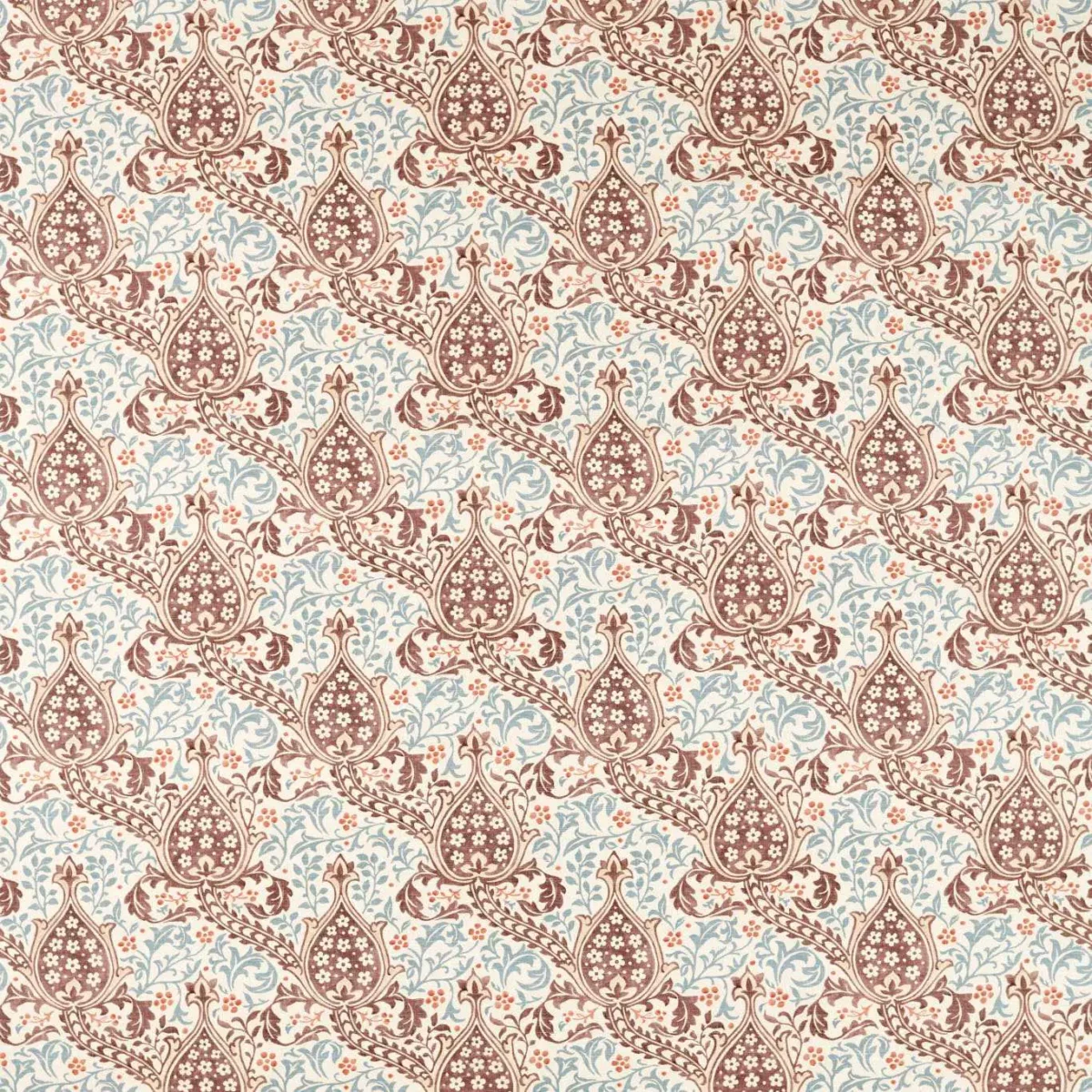 Persian Tulip Fabric - Umber / Mineral Blue by blue botanical printed fabric from William Morris & Co