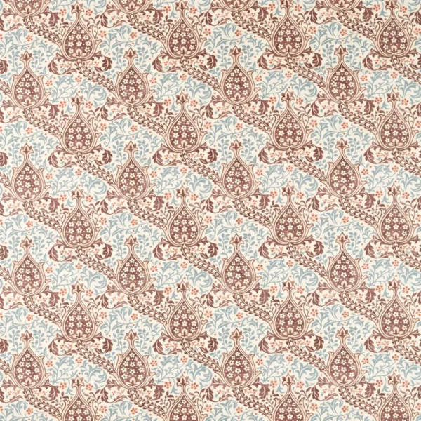 Persian Tulip Fabric - Umber / Mineral Blue by blue botanical printed fabric from William Morris & Co