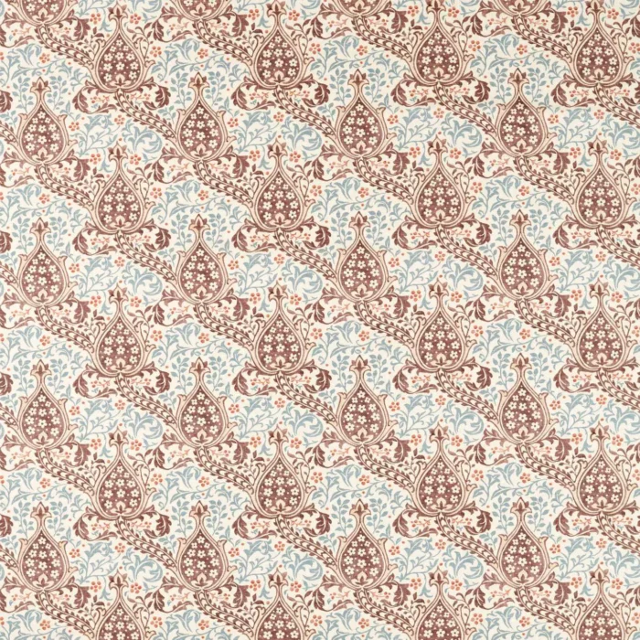 Persian Tulip Fabric - Umber / Mineral Blue swatch