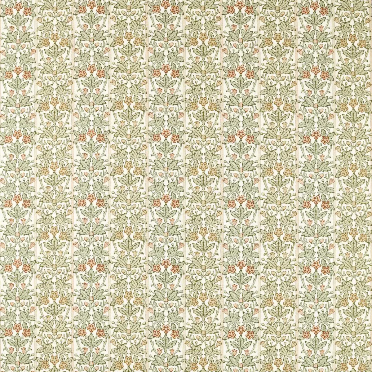 Oak & Blossom Fabric - Chestnut / Primrose by green botanical printed fabric from William Morris & Co