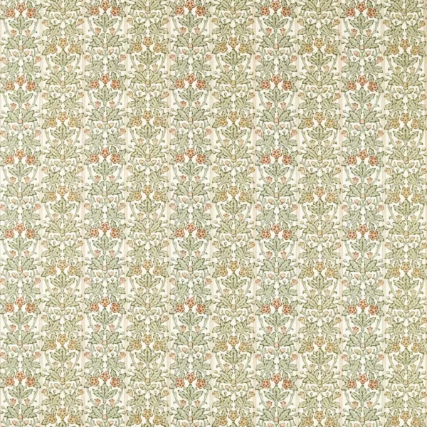 Oak & Blossom Fabric - Chestnut / Primrose by green botanical printed fabric from William Morris & Co
