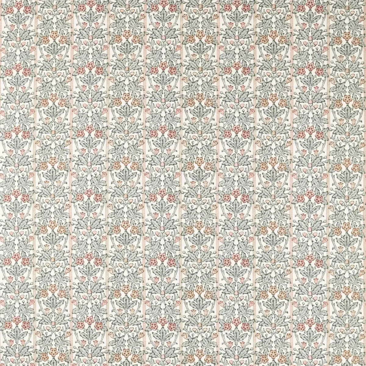 Oak & Blossom Fabric - Umber / Mineral Blue by green botanical printed fabric from William Morris & Co