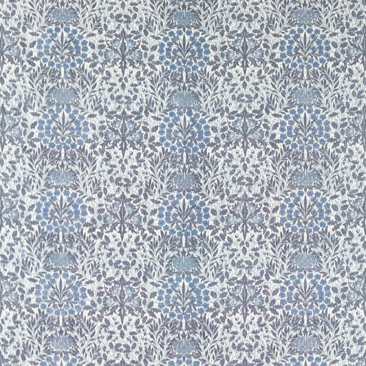 Daisy & Oak Warp Print Fabric - Indigo by blue botanical woven fabric from William Morris & Co