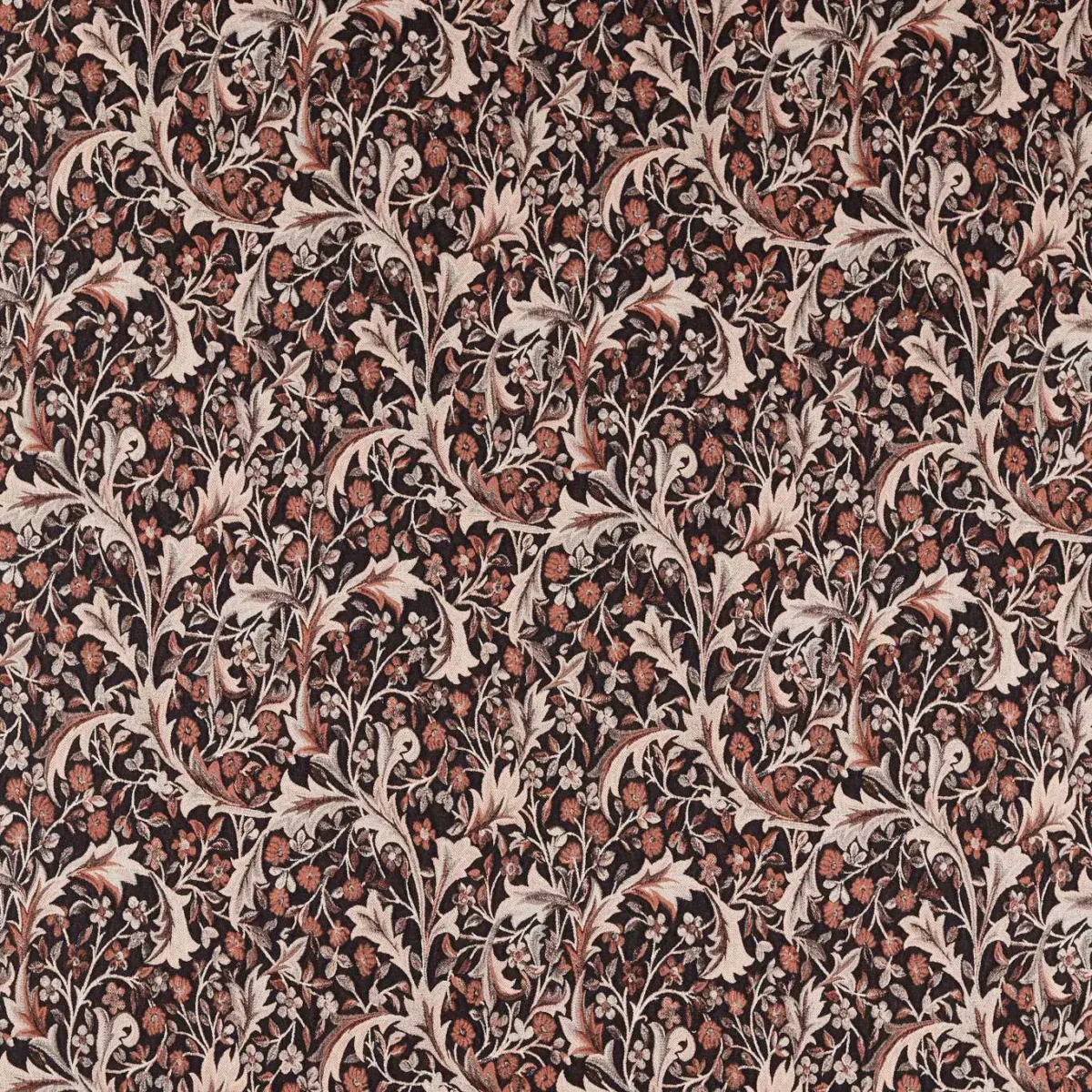 Clover & Vine Weave Fabric - Russet by black-grey botanical woven fabric from William Morris & Co