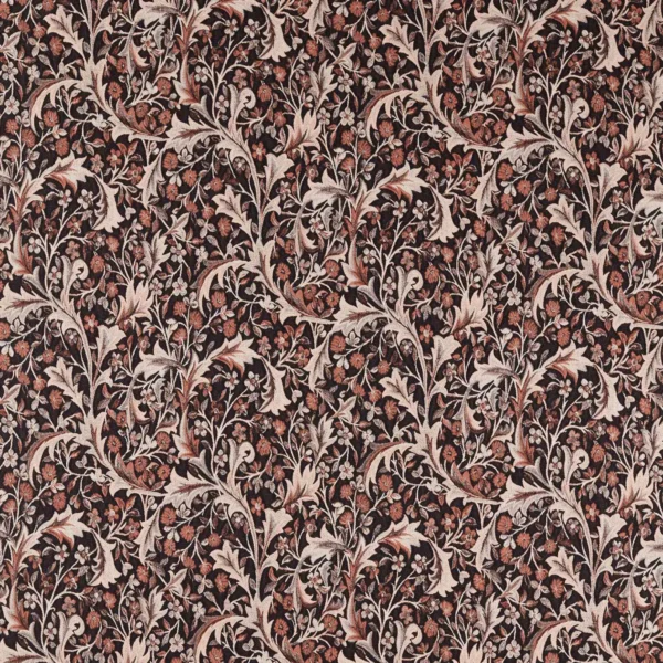 Clover & Vine Weave Fabric - Russet by black-grey botanical woven fabric from William Morris & Co