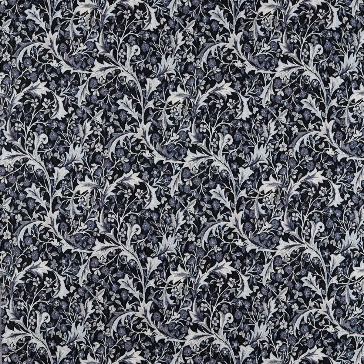 Clover & Vine Weave Fabric - Indigo by black-grey botanical woven fabric from William Morris & Co