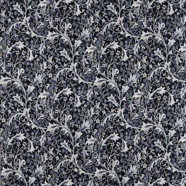 Clover & Vine Weave Fabric - Indigo by black-grey botanical woven fabric from William Morris & Co