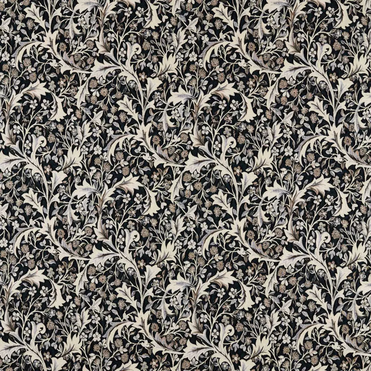 black-grey botanical woven fabric from William Morris & Co