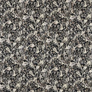 black-grey botanical woven fabric from William Morris & Co