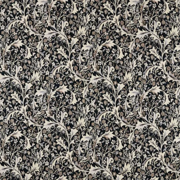 black-grey botanical woven fabric from William Morris & Co