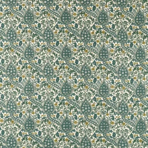 green botanical embroideried fabric from William Morris & Co