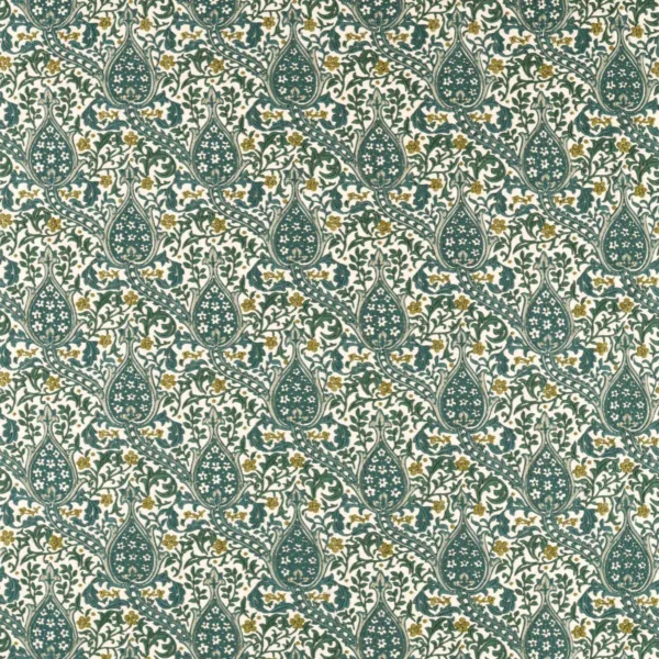 Persian Tulip Embroidery Fabric - Evergreen by green botanical embroideried fabric from William Morris & Co