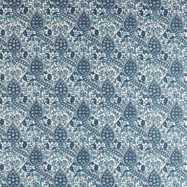 Persian Tulip Embroidery Fabric - Indigo by blue botanical embroideried fabric from William Morris & Co