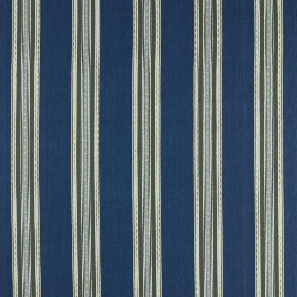 Pimlico Stripe Fabric - Indigo / Forest by blue striped woven fabric from William Morris & Co