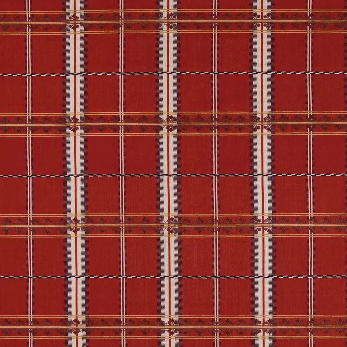 Hanover Check Fabric - Madder by red striped woven fabric from William Morris & Co