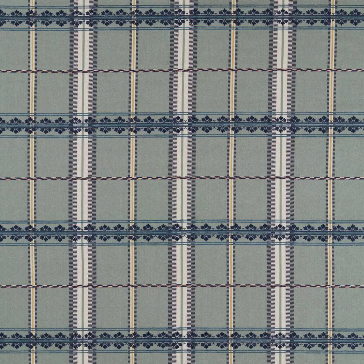Hanover Check Fabric - Teal / Indigo by green striped woven fabric from William Morris & Co