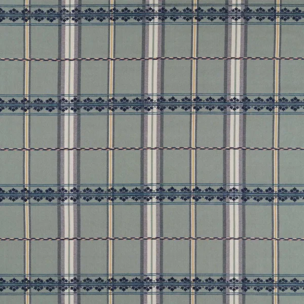 Hanover Check Fabric - Teal / Indigo by green striped woven fabric from William Morris & Co