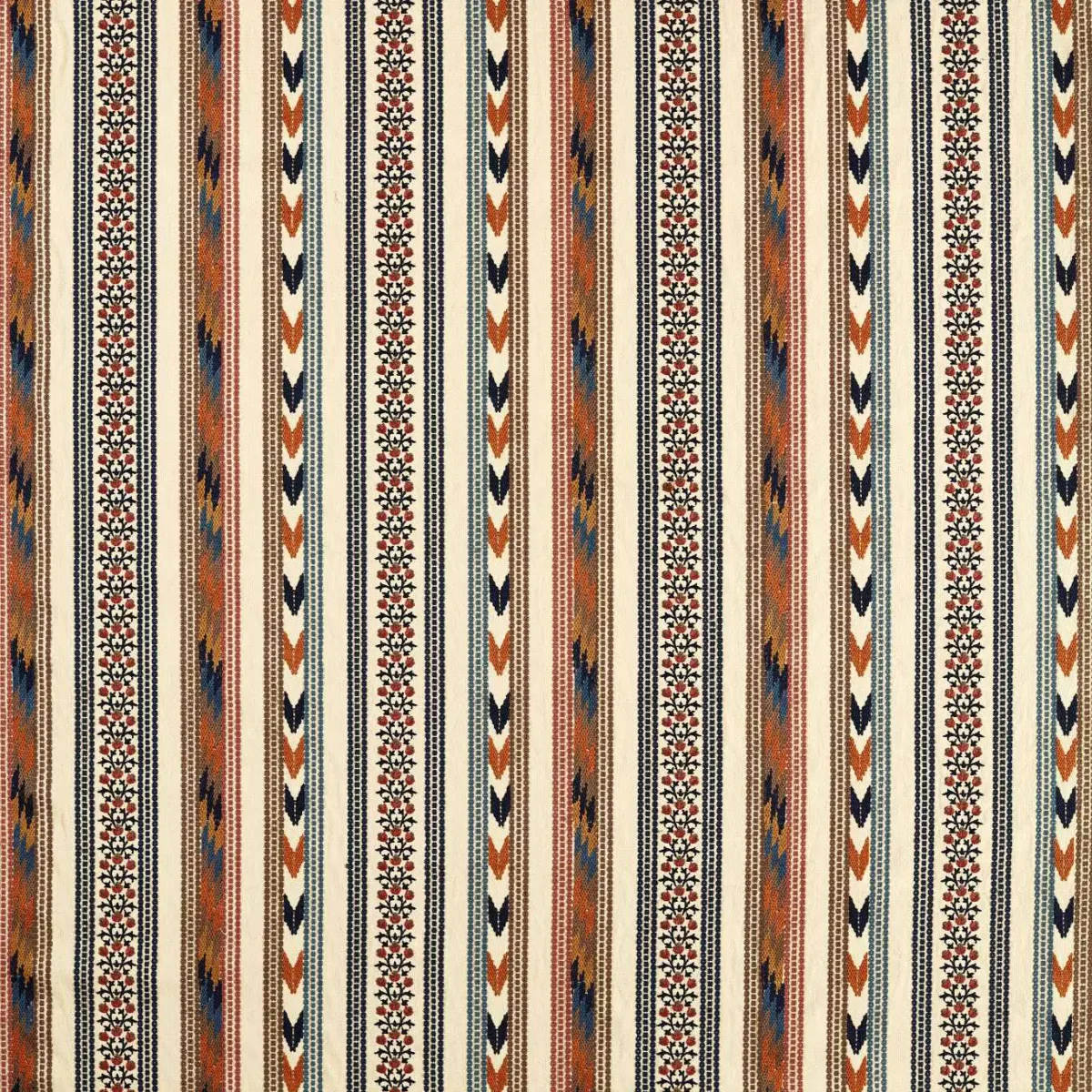 Bloomsbury Stripe Fabric - Russet / Indigo by multicolour striped woven fabric from William Morris & Co