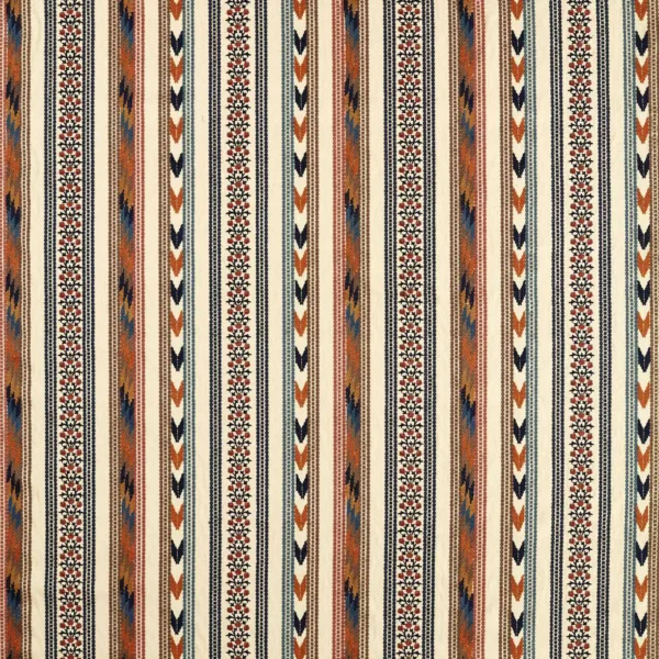 Bloomsbury Stripe Fabric - Russet / Indigo by multicolour striped woven fabric from William Morris & Co