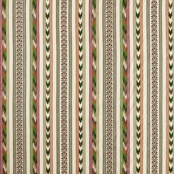Bloomsbury Stripe Fabric - Forest / Madder by green striped woven fabric from William Morris & Co