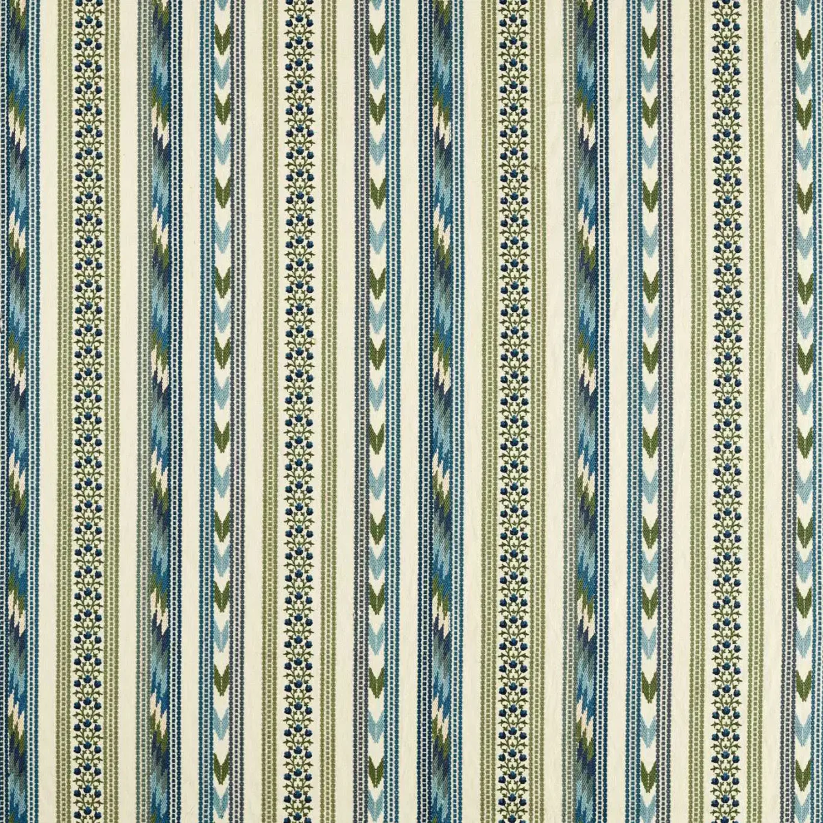 Bloomsbury Stripe Fabric - Woad / Thyme by blue striped woven fabric from William Morris & Co