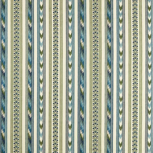 Bloomsbury Stripe Fabric - Woad / Thyme by blue striped woven fabric from William Morris & Co