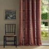 red striped curtain with window and chair