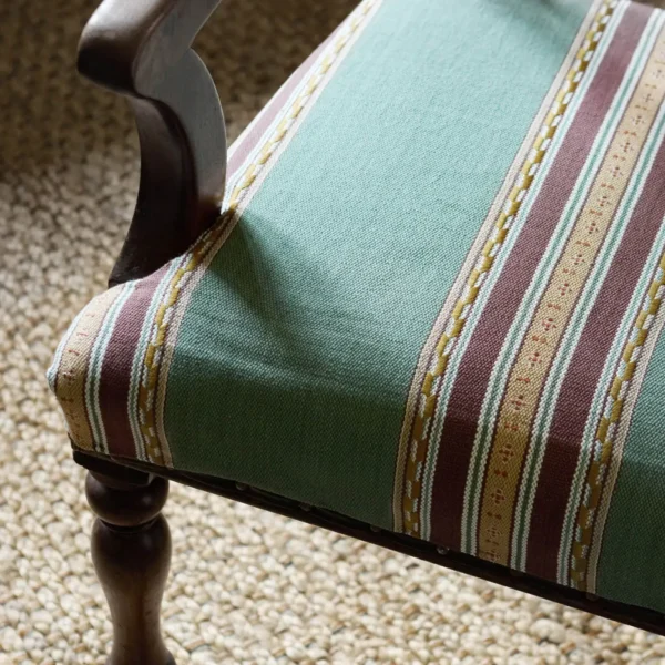 Pimlico Stripe Fabric - Teal / Mulberry by green striped chair with