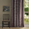 red striped curtain with window and chair