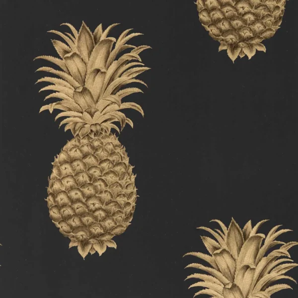 Pineapple Royale Wallpaper - Graphite / Gold by black-grey botanical wallpaper from sanderson
