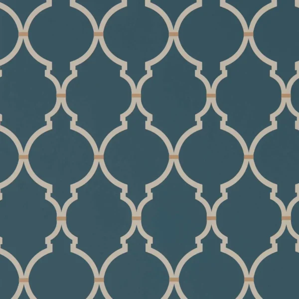 Empire Trellis Wallpaper - Indigo / Linen by blue geometric wallpaper from sanderson