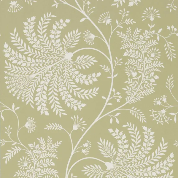 Mapperton Wallpaper - Green / Cream by green botanical wallpaper from sanderson