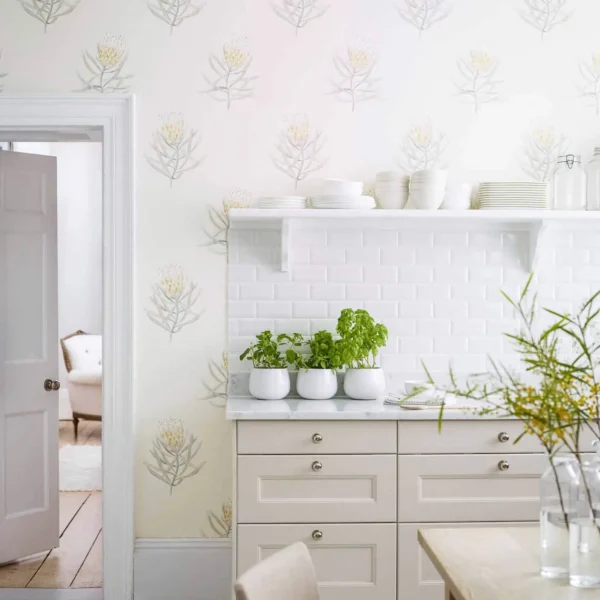 Protea Flower Wallpaper - Porcelain / Blush by red botanical wallpaper and with