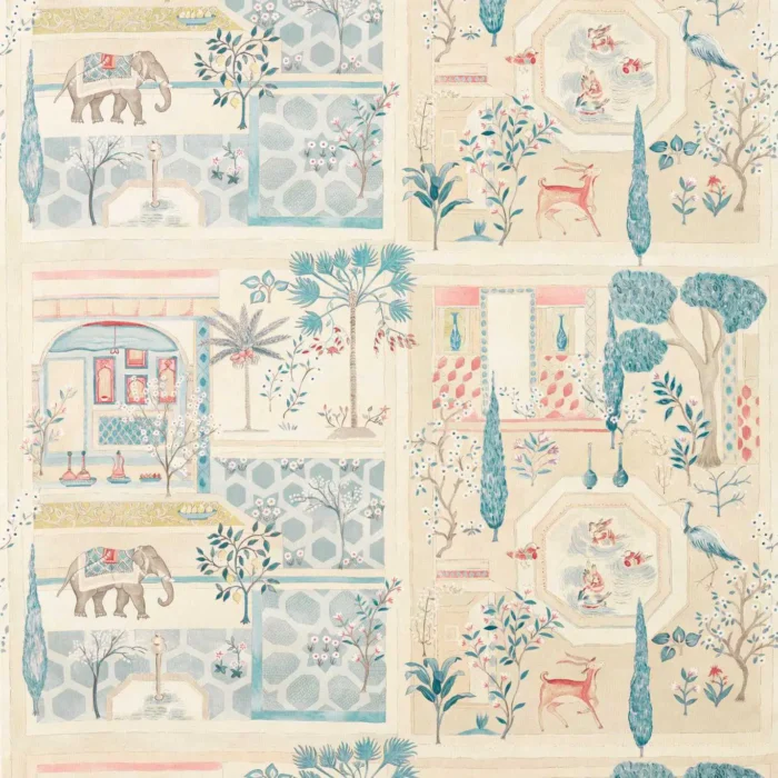 Sultan's Garden Fabric - Ruby / Teal swatch