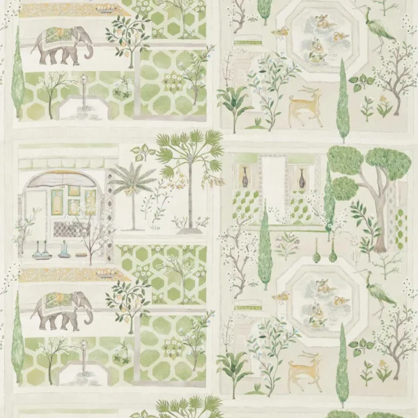 Sultan's Garden Fabric - Garden Green by green botanical printed fabric from Sanderson