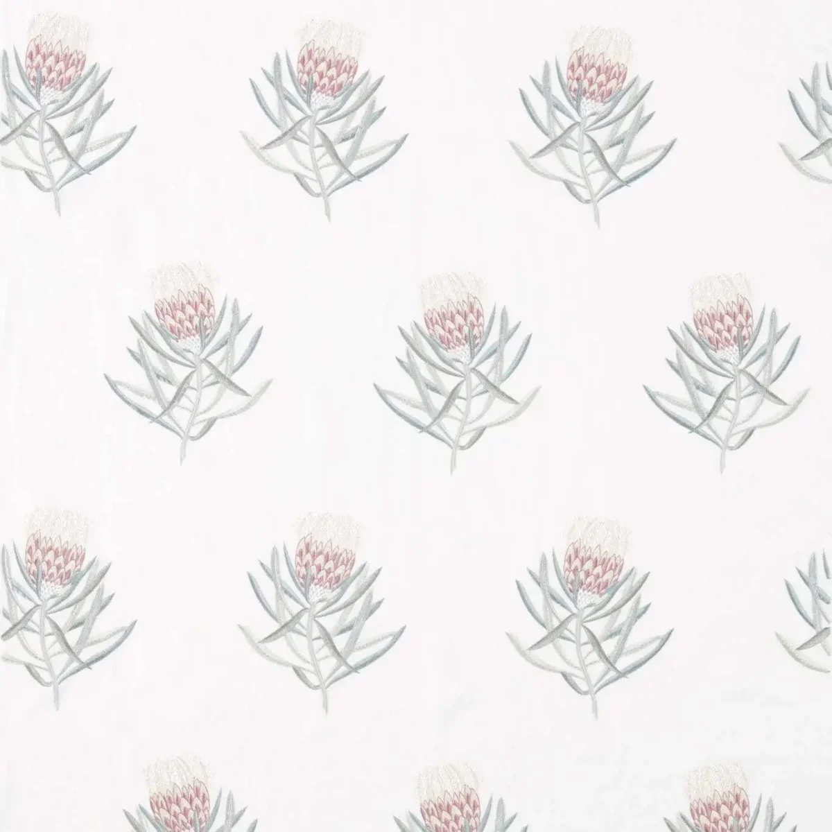 Protea Flower Fabric - Porcelain / Orchid by red botanical embroideried fabric from Sanderson