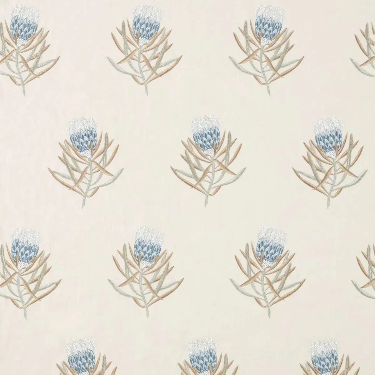 Protea Flower Fabric - China Blue / Linen by blue botanical embroideried fabric from Sanderson