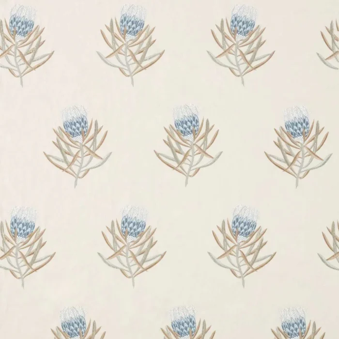 Protea Flower Fabric - China Blue / Linen swatch