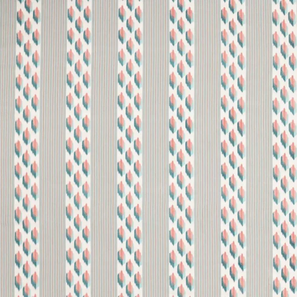 Musafir Fabric - Mineral / Coral by black-grey striped embroideried fabric from Sanderson