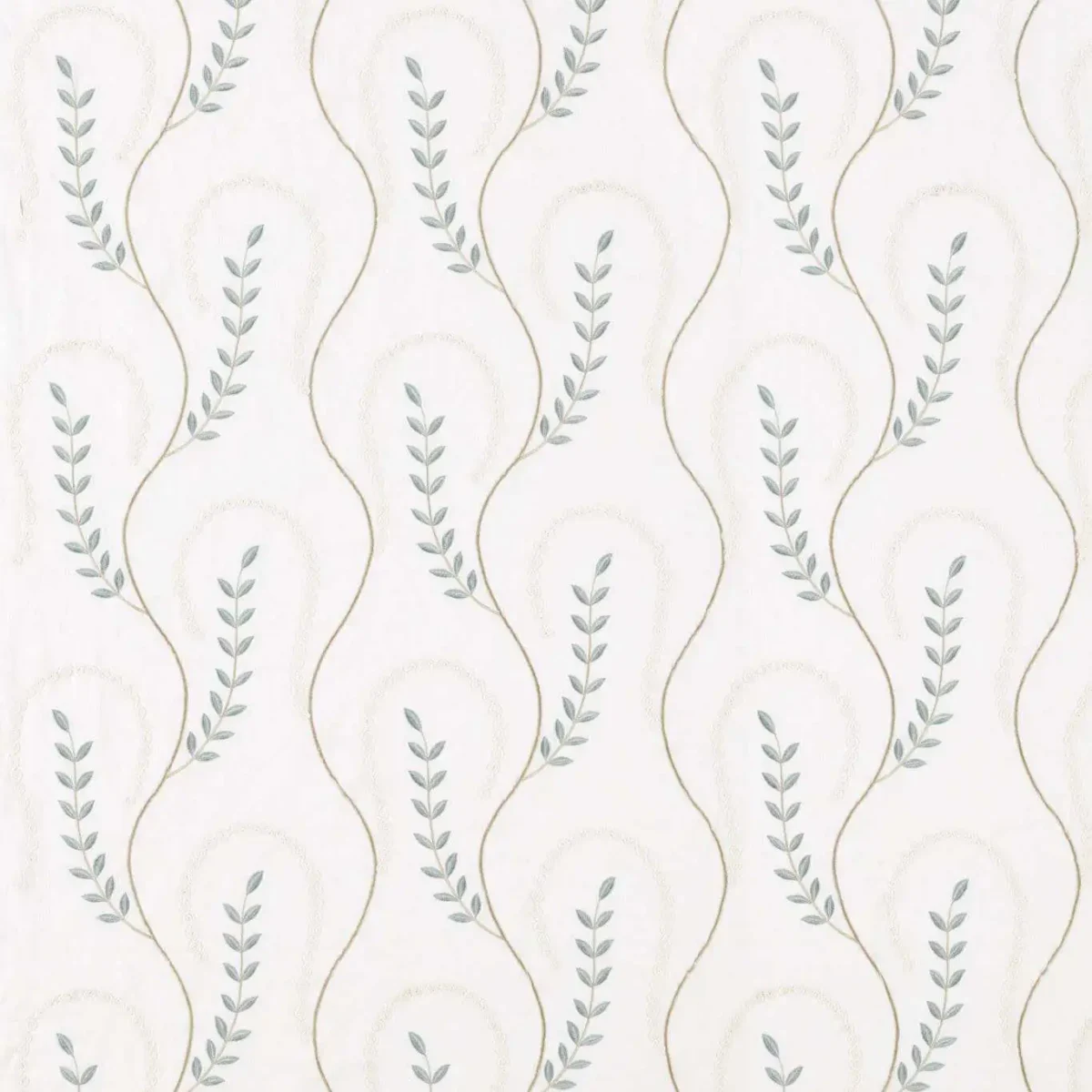 Chamomile Trail Fabric - Teal / Green by neutral botanical embroideried fabric from Sanderson